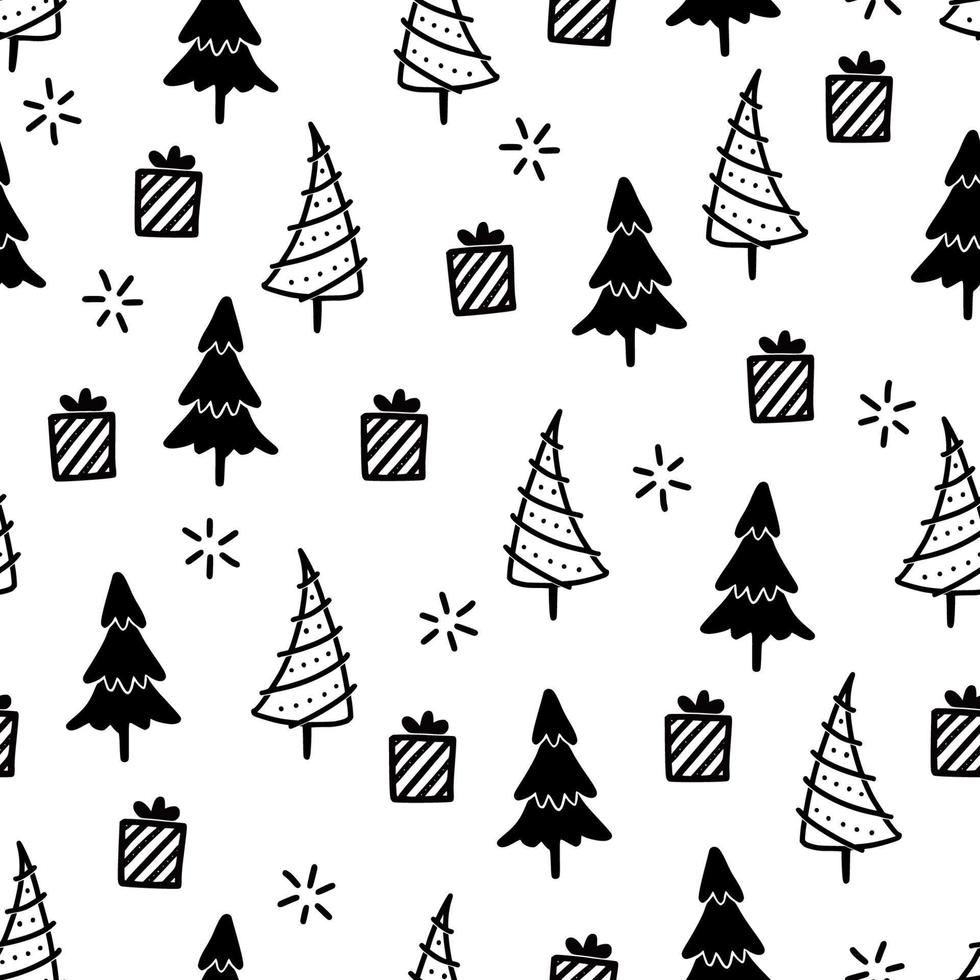 Christmas tree seamless pattern. Hand drawn vector