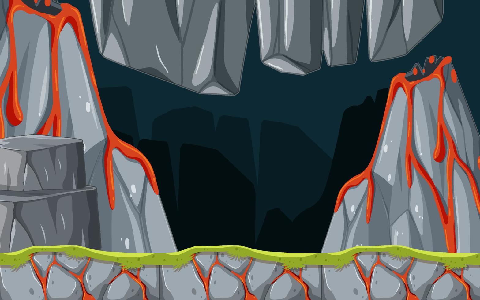 plantilla de juego escena de cueva de lava vector