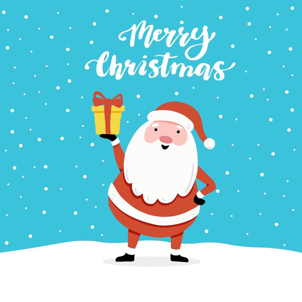 Plantilla de diseño de tarjeta de Navidad con lindo personaje con texto. vector