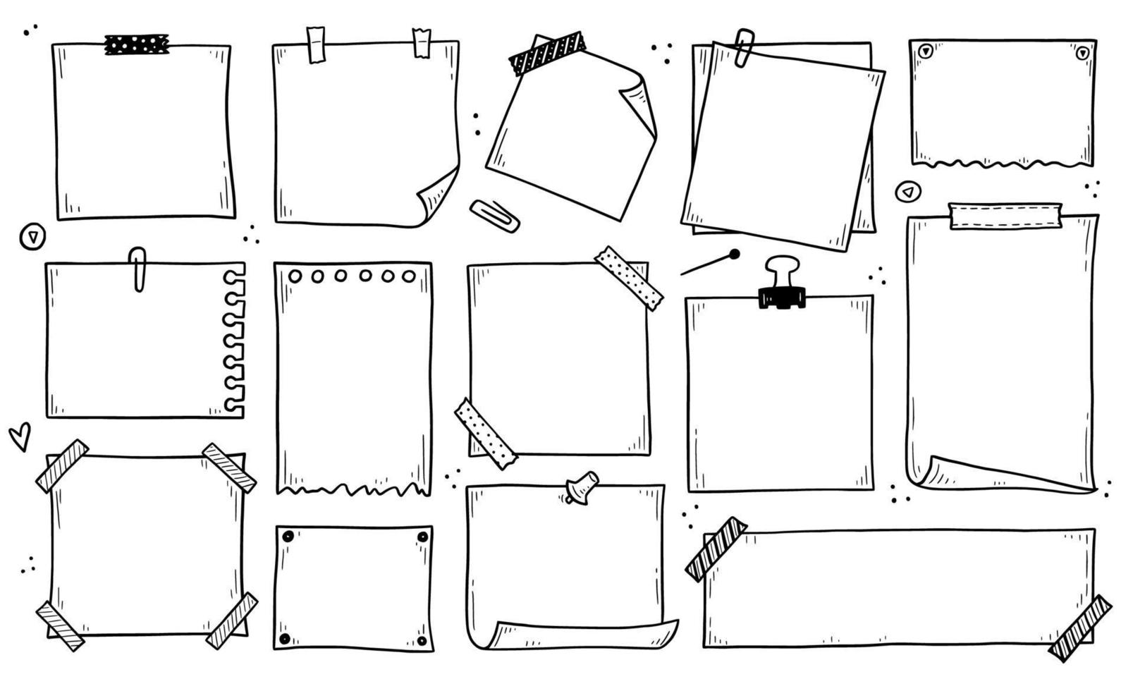 Hand drawn set of paper memo sticky. Doodle vector
