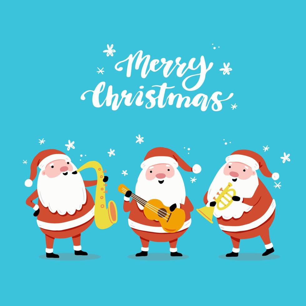 Set of hand drawn style cartoon Santa Claus. Vector illustration