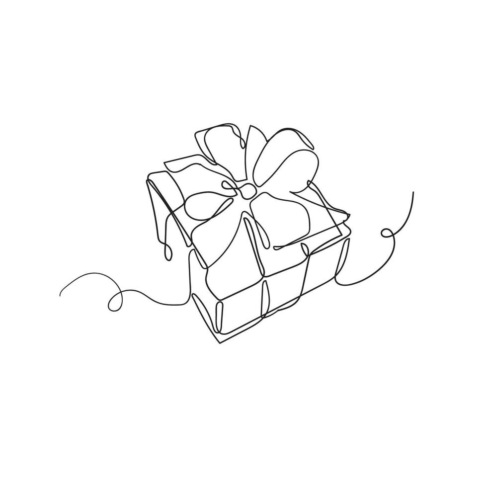 Gift box - a lined drawing. Vector illustration continuous line