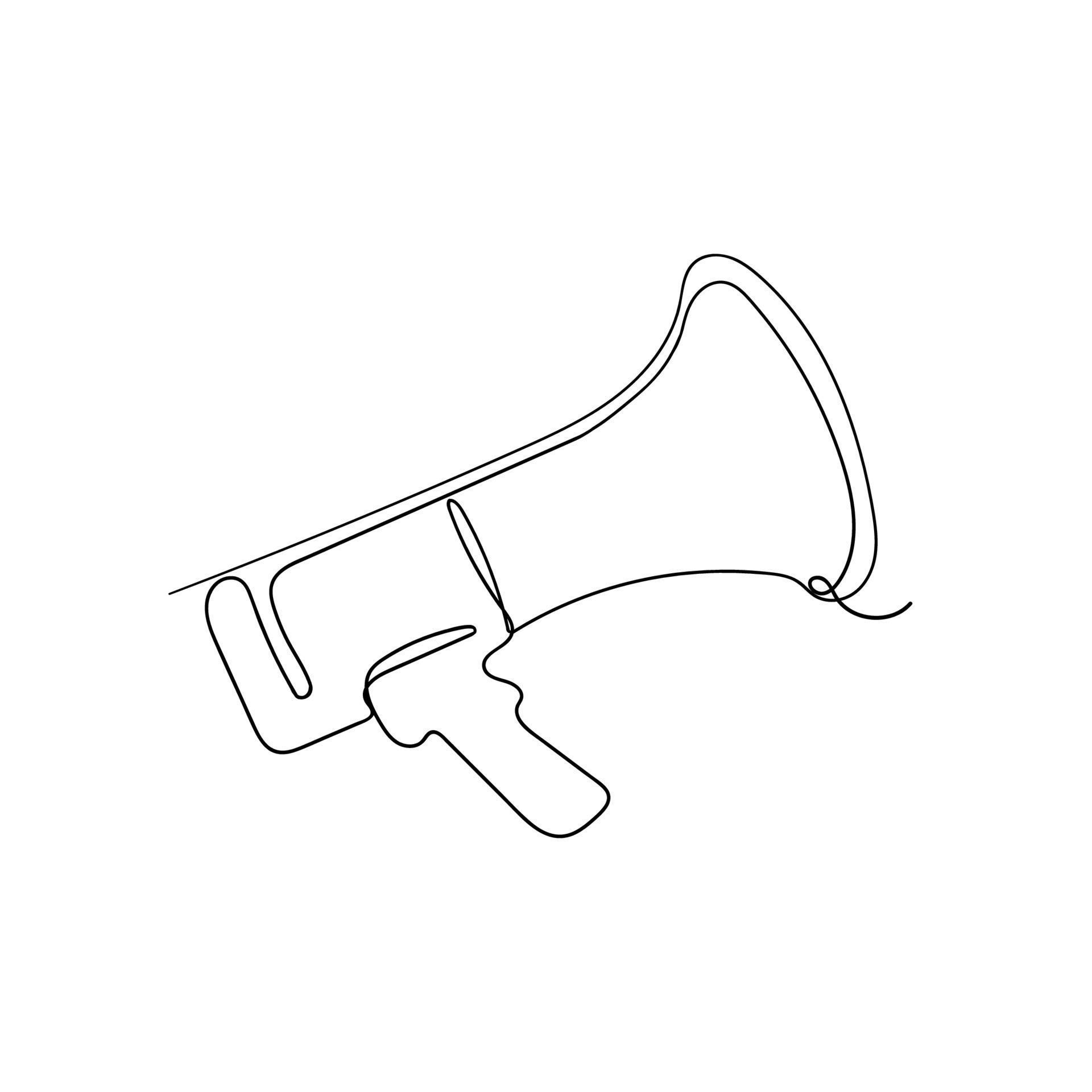 handdrawn doodle megaphone illustration in continuous line drawing