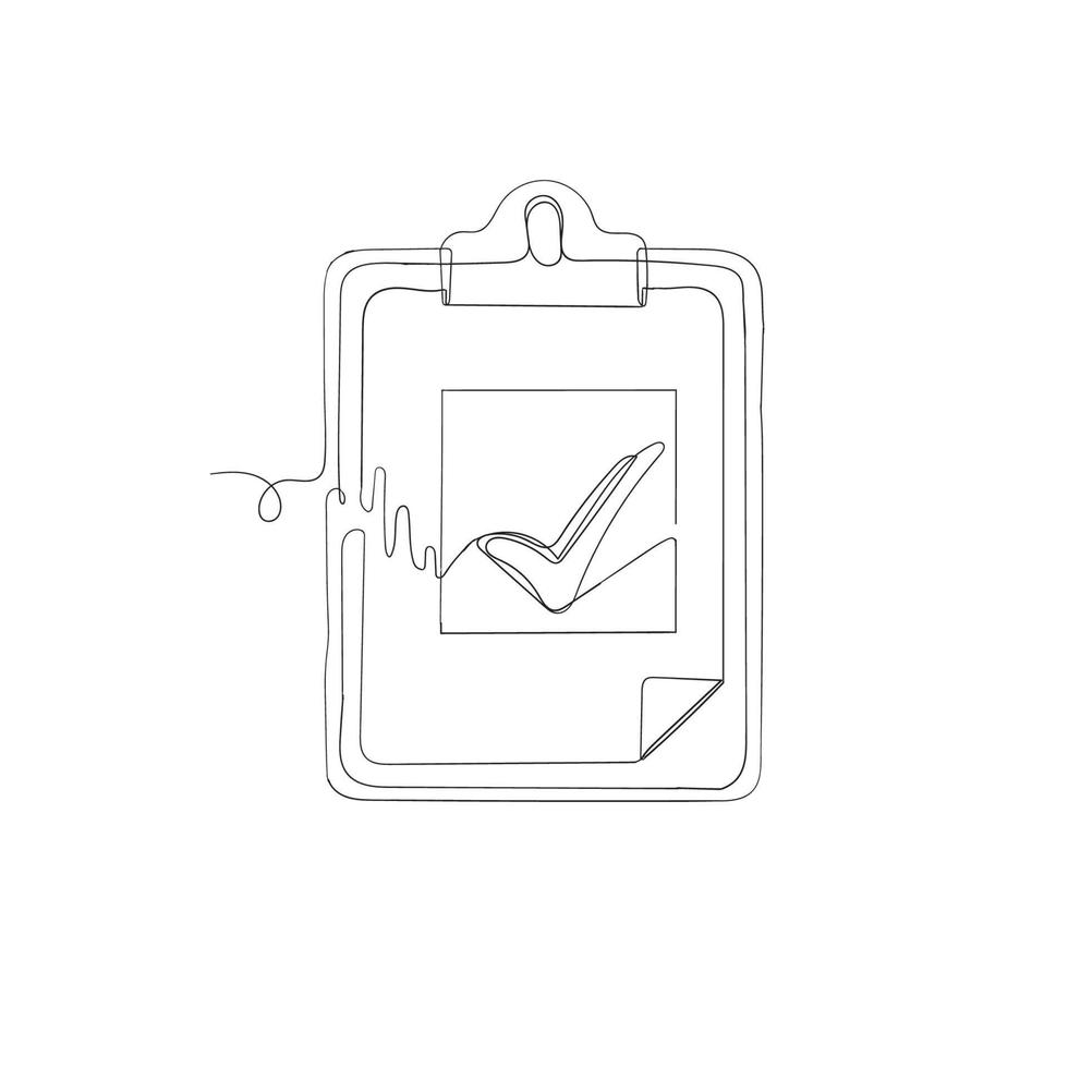 hand drawn doodle continuous line drawing clipboard with check mark symbol icon vector