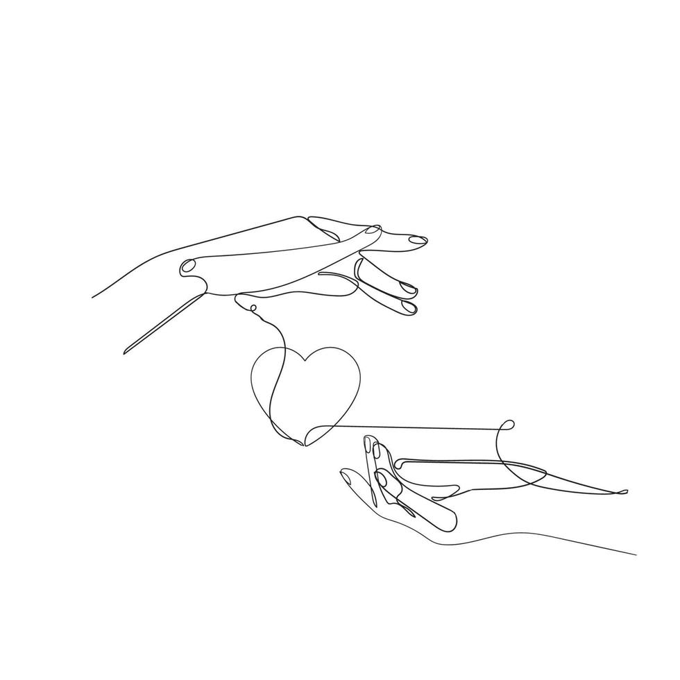 hand drawn doodle hand giving and receiving love illustration in continuous line art style vector