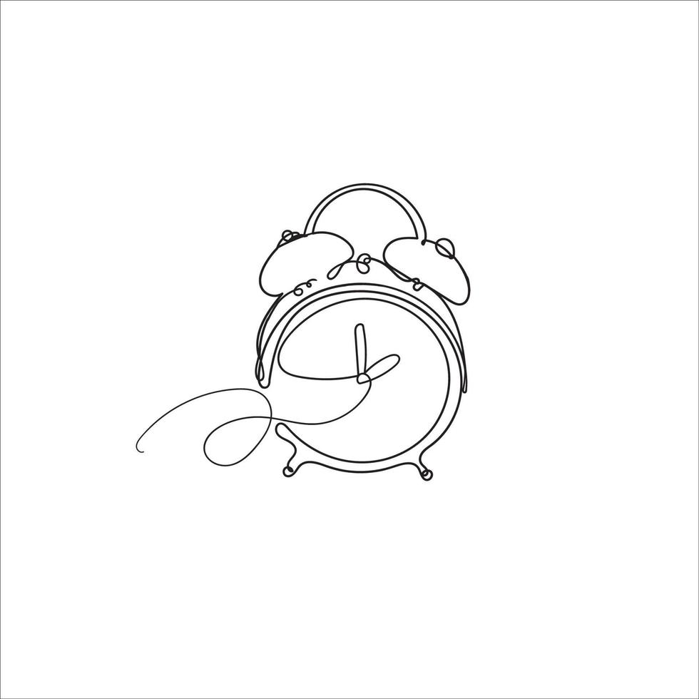 hand drawn doodle alarm clock illustration with continuous line art style vector