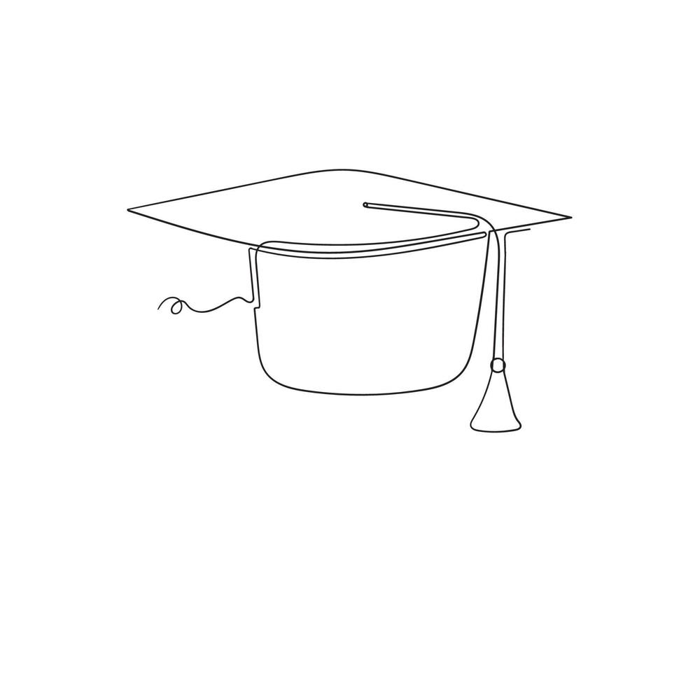 graduation hat illustration in continuous line art style vector isolated