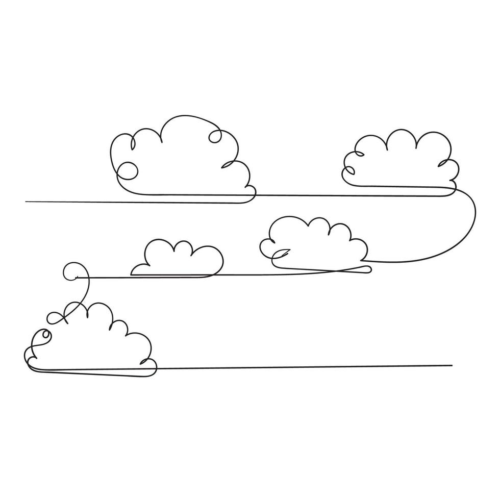 continuous line drawing clouds illustration vector isolated