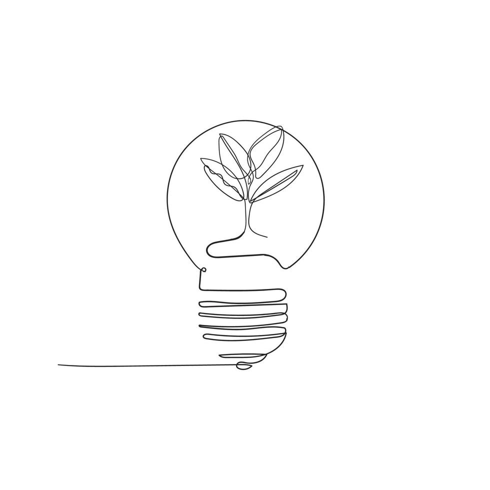 hand drawn doodle light bulb plant illustration in continuous line art style vector