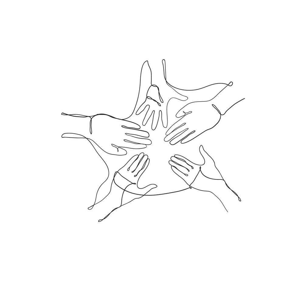 hand drawn doodle hand holding each other hand symbol for teamwork and friendship illustration in continuous line drawing vector