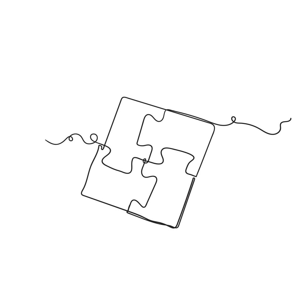 hand drawn doodle puzzle jigsaw illustration in continuous line art style vector