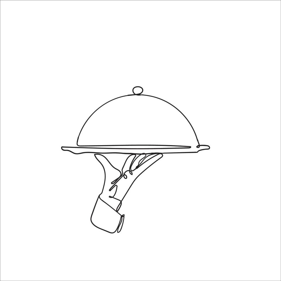 dibujado a mano doodle que sirve ilustración de icono de comida en vector de estilo de arte de línea continua