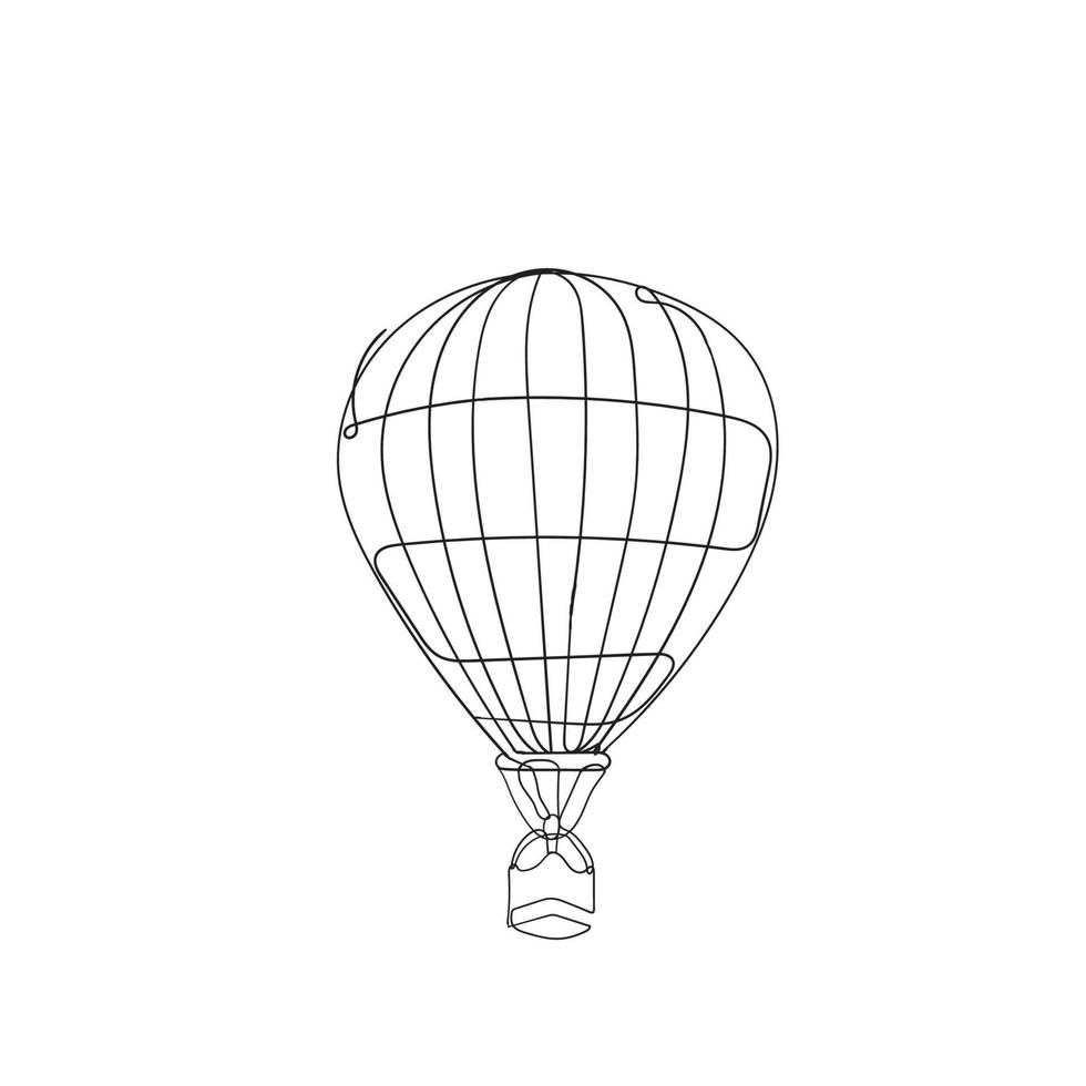 hand drawn doodle air balloon illustration in continuous line art style vector