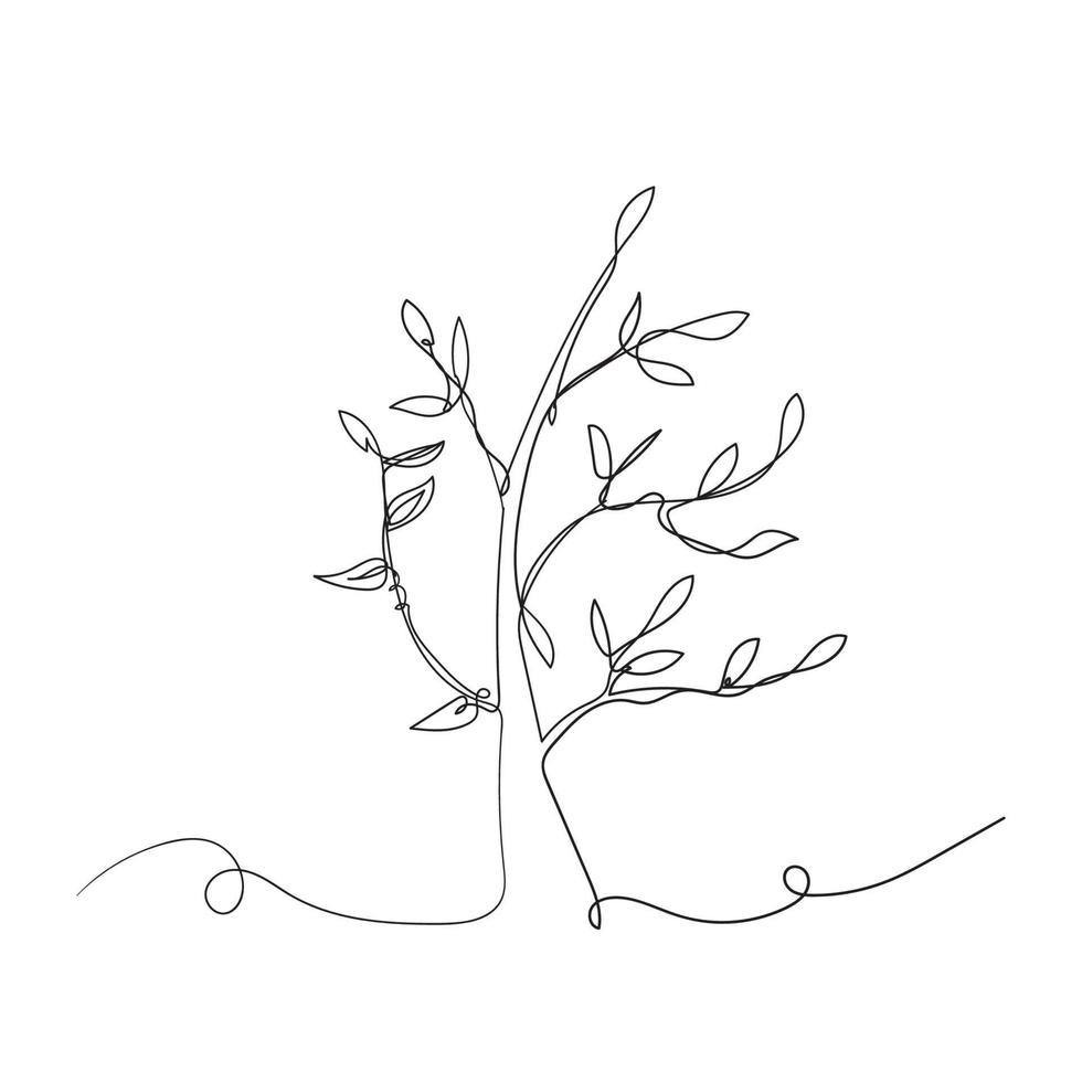 hand drawn doodle tree in continuous line art style vector