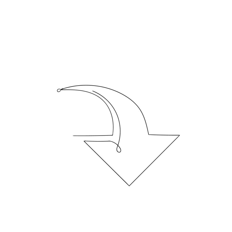 hand drawn doodle down arrow illustration in continuous line art style vector