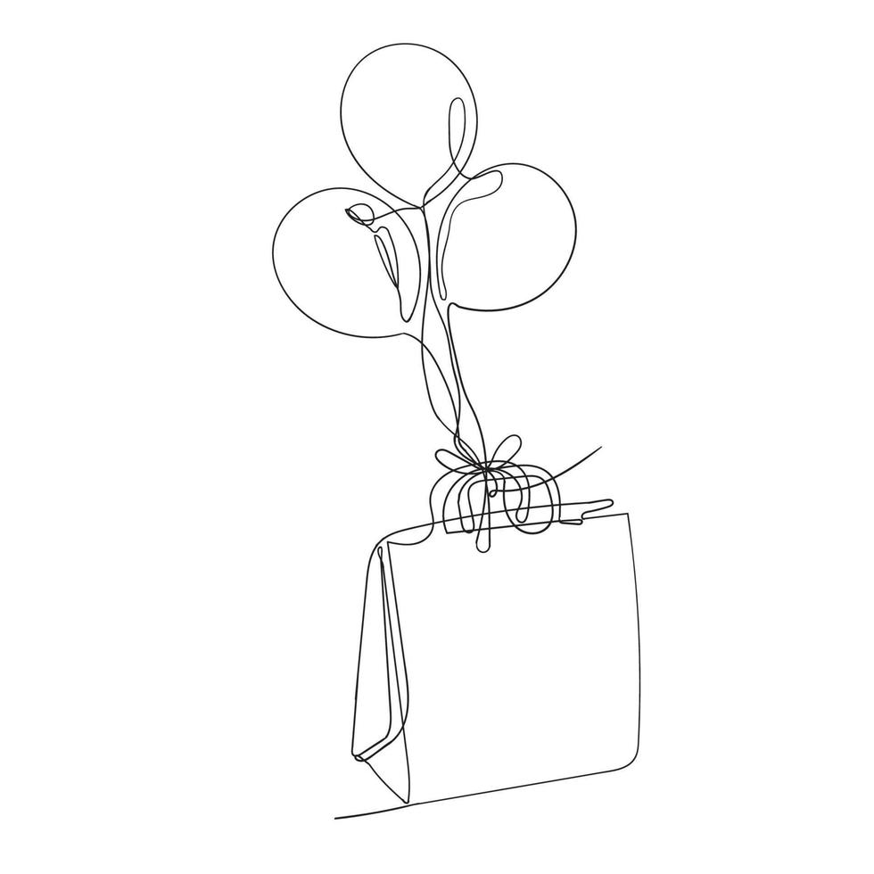 hand drawn shopping bag and helium balloon in continuous line drawing vector