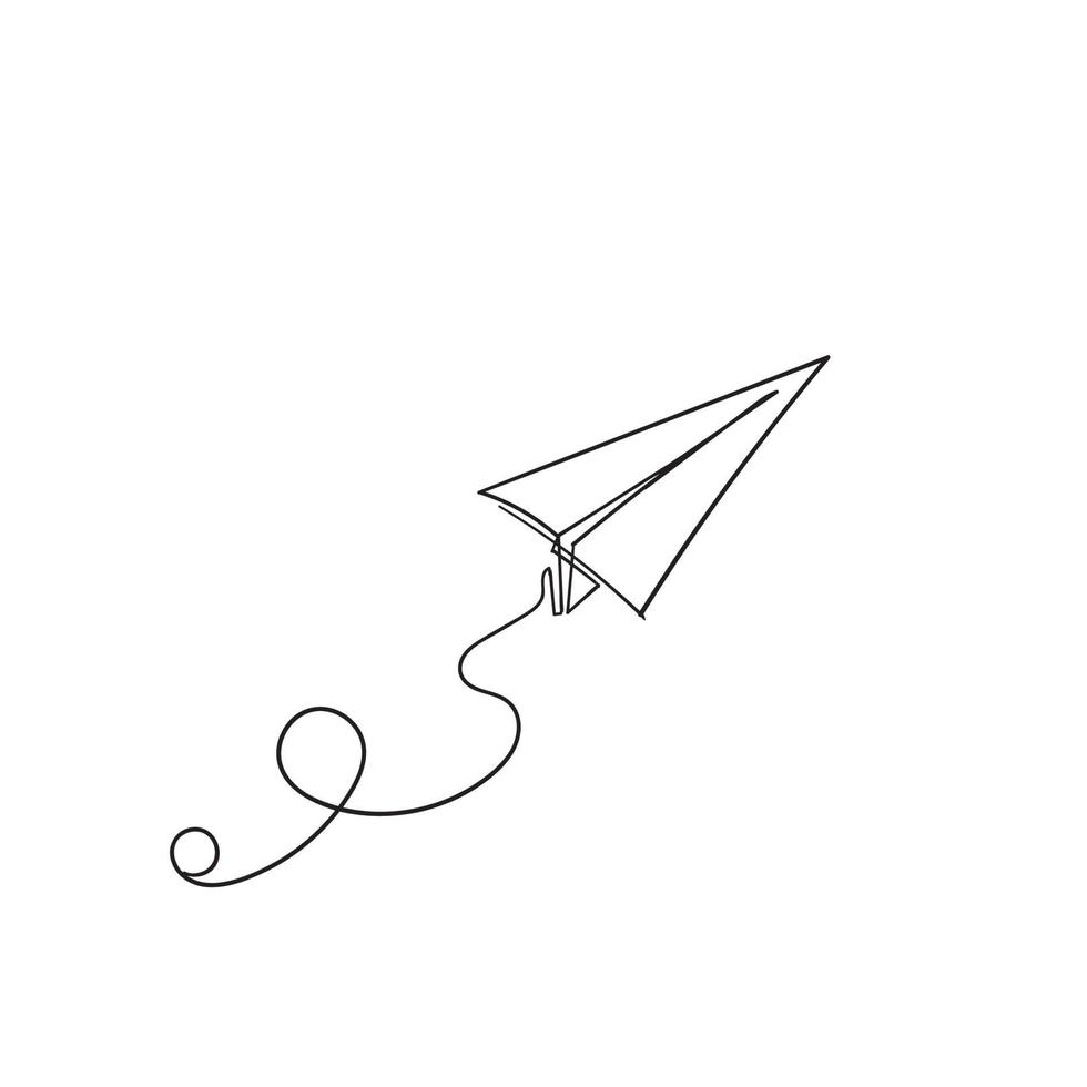 vector de ilustración de avión de papel de doodle dibujado a mano en estilo de arte de línea continua