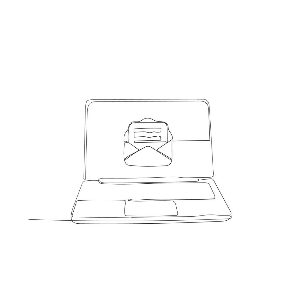 hand drawn doodle laptop and mail illustration in continuous line art drawing vector