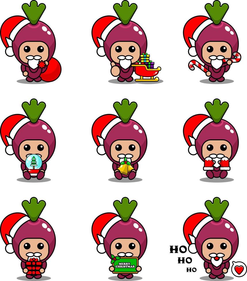 vector personaje de dibujos animados mascota lindo traje vegetal de batata conjunto paquete de navidad