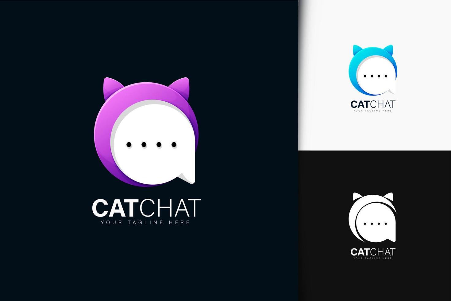 Cat and chat logo design with gradient vector