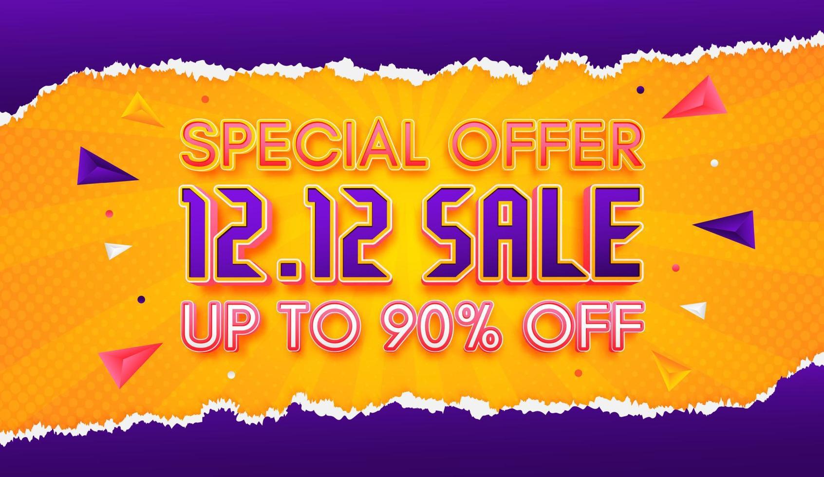 1212 discount sale, colorful text and background template with ripped paper style vector