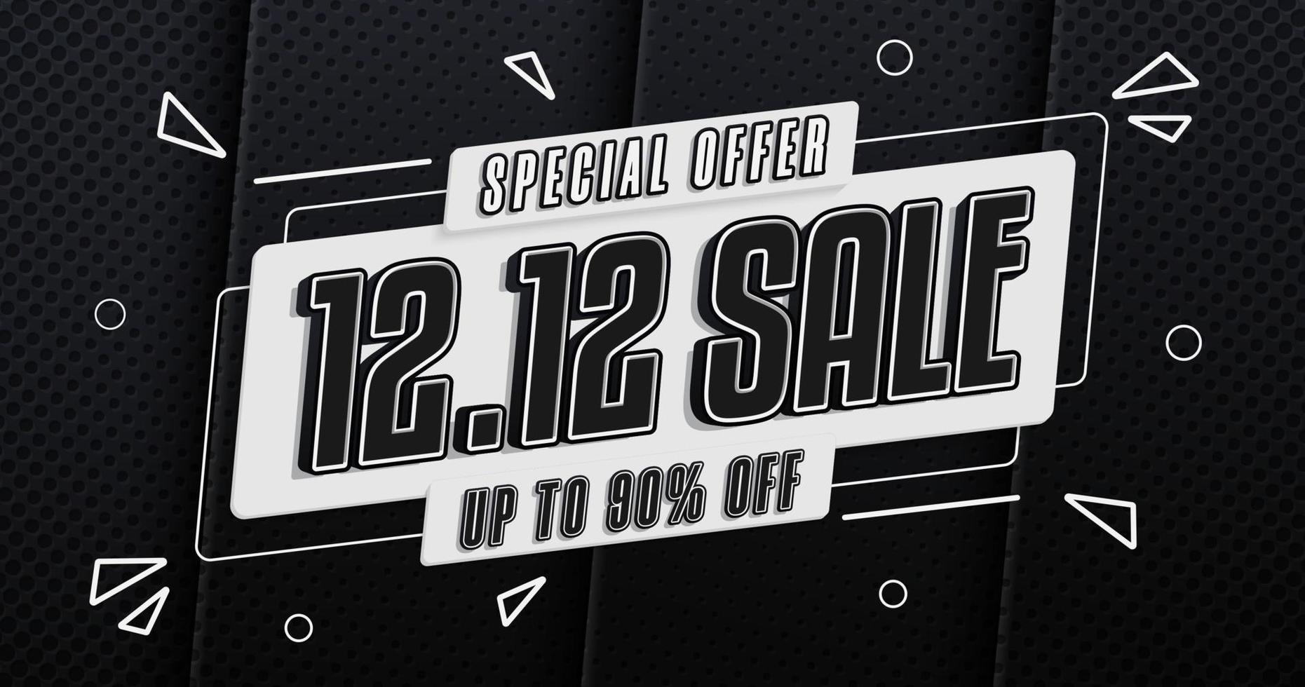 Venta de descuento 1212, banner de venta 3d en blanco y negro con texto editable vector