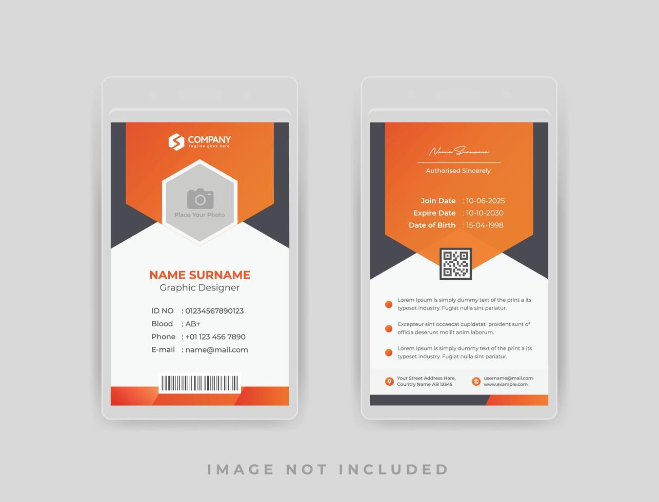 Orange Modern Corporate Business Office ID Card Design vector
