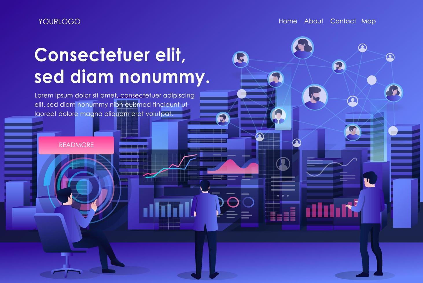 Smart city with technology data analytics and digital transformation social media network vector