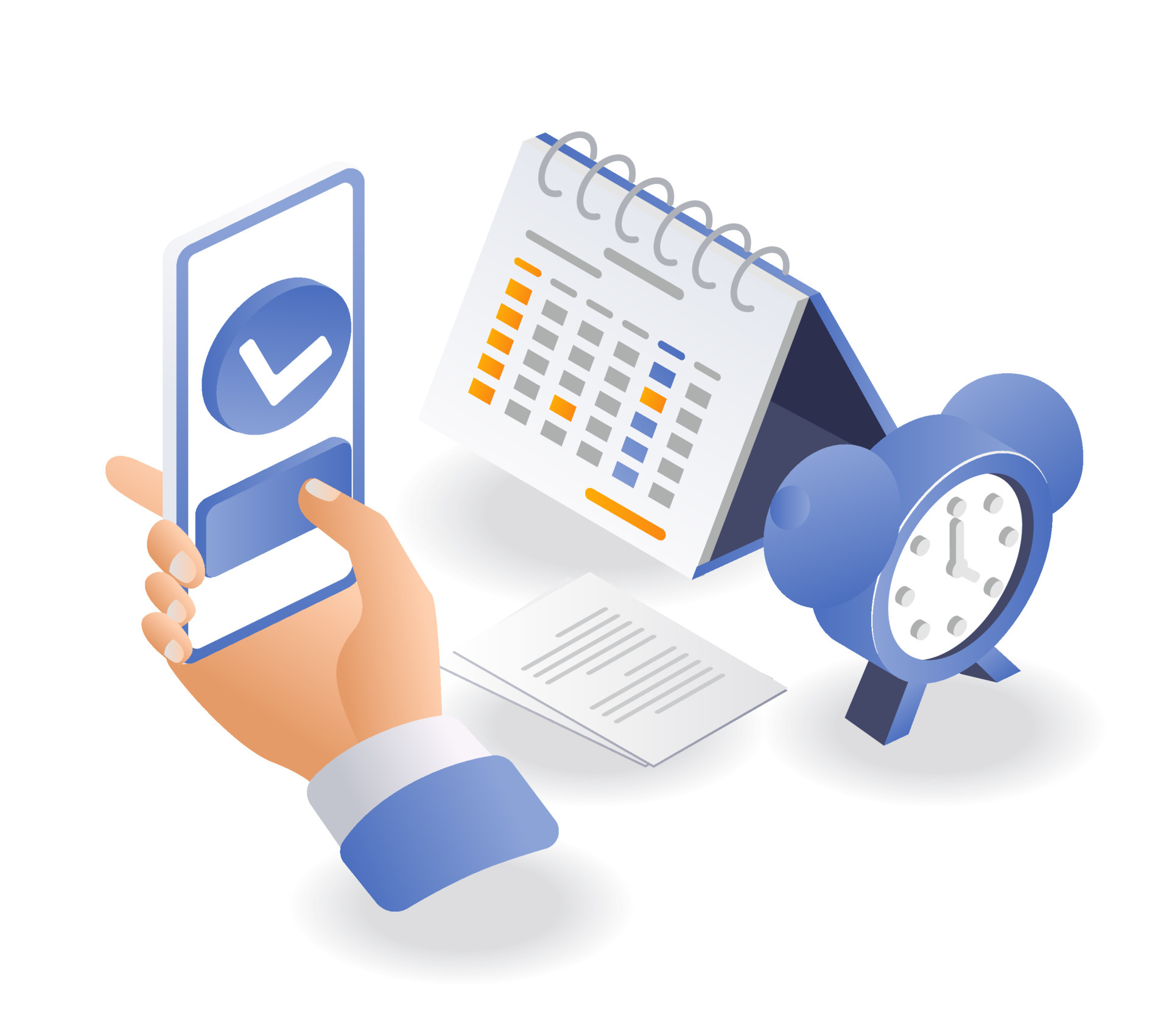 Setting the alarm clock For work plan reminders 4474417 Vector Art at