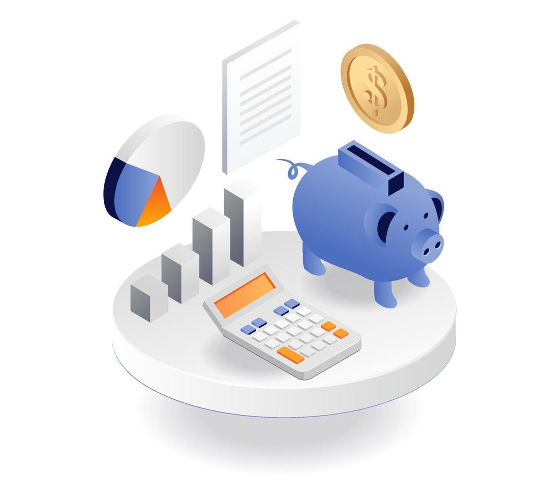 WebSaving money in piggy bank and calculating investment income vector