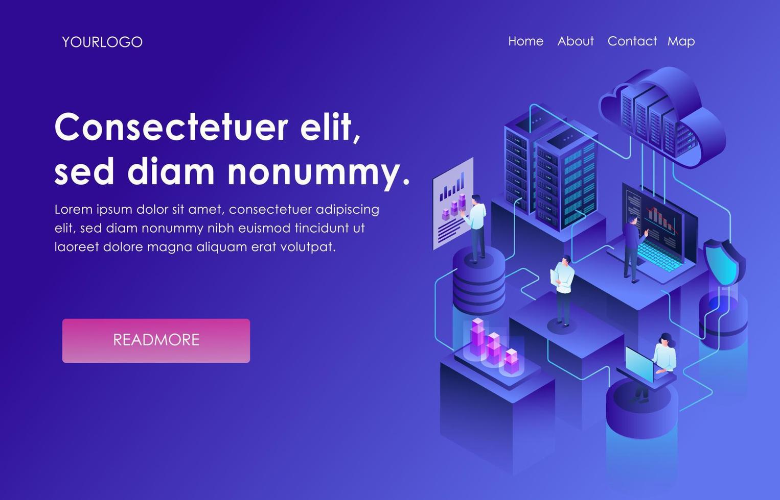 Cloud or server web hosting and security development company vector