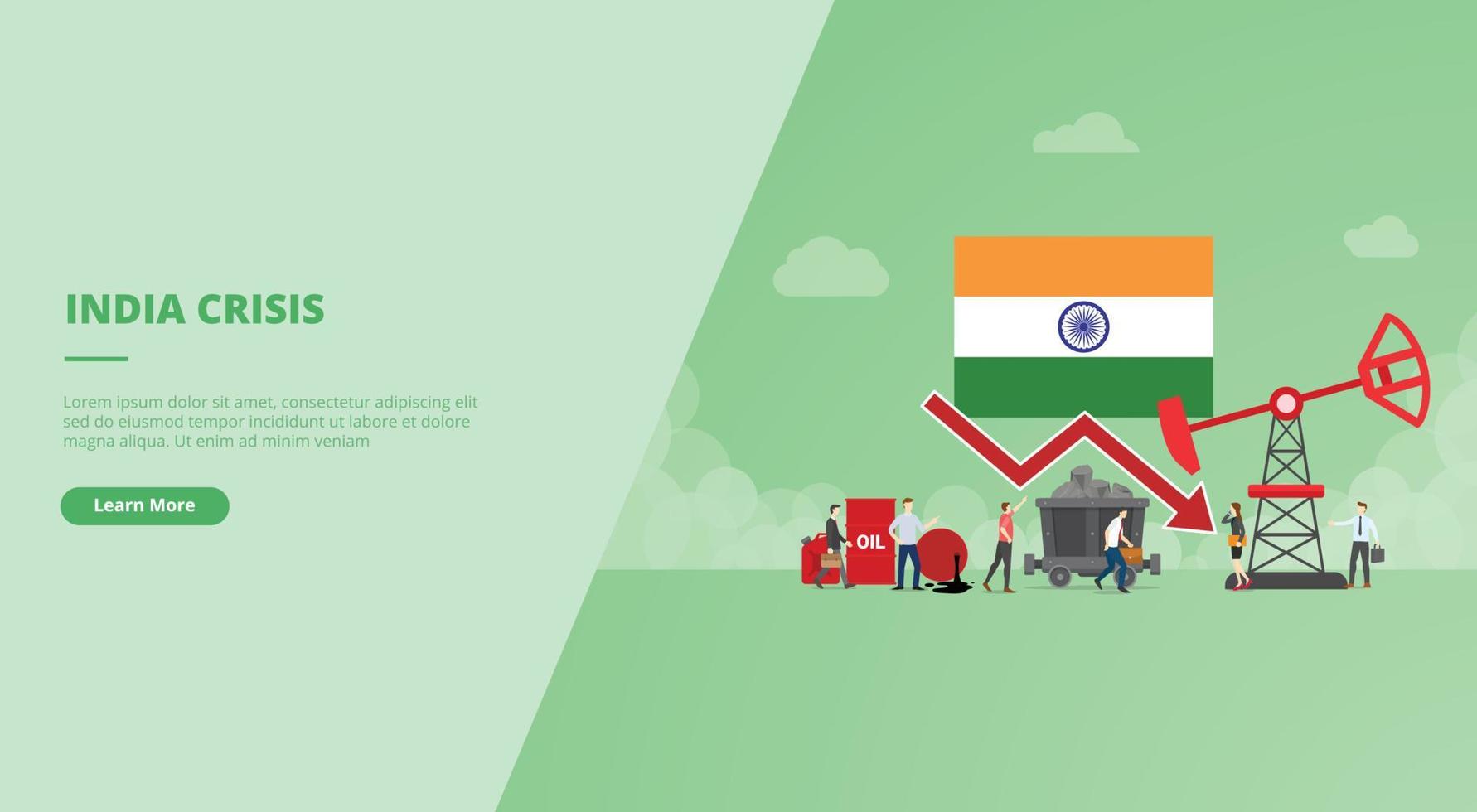Concepto de energía de crisis de India para banner de plantilla de página de inicio de aterrizaje de sitio web o presentación de diapositivas vector