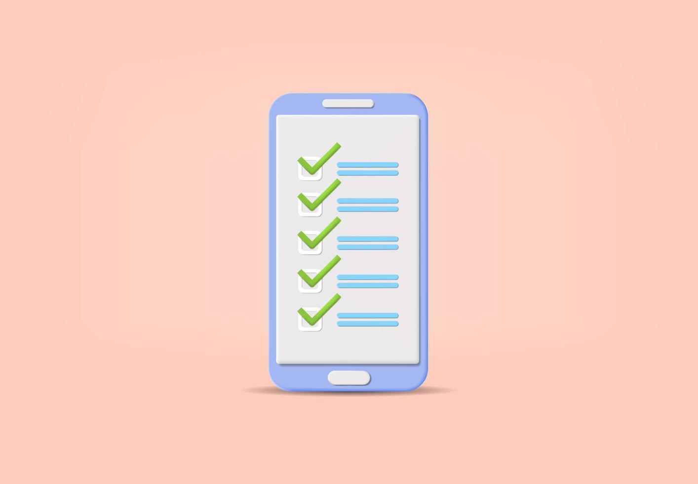 smartphone app checklist todo list concept with 3d cartoon realistic vector style