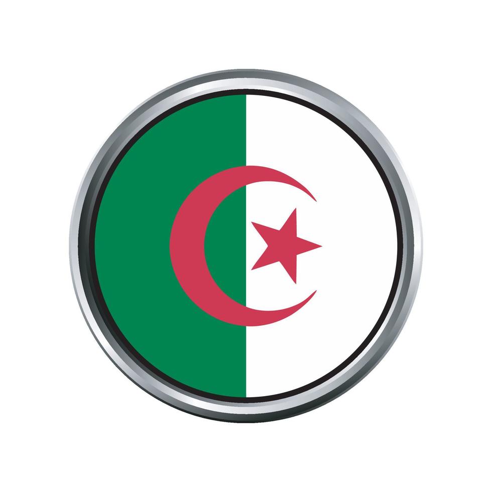 algeria Flag with silver circle chrome Frame Bevel vector