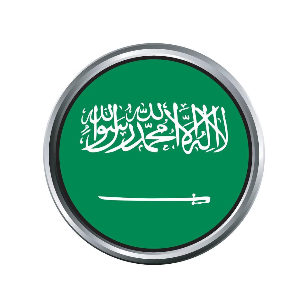 saudi arabia Flag with silver circle chrome Frame Bevel vector