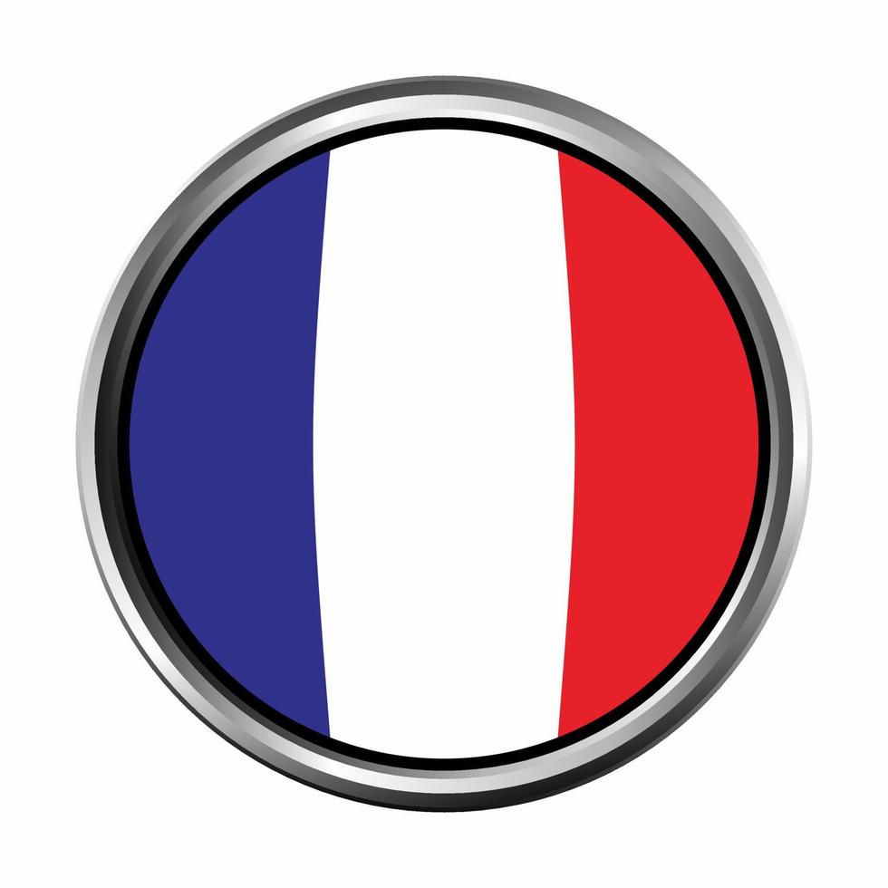 Bandera de Francia con bisel de marco cromado de círculo plateado vector