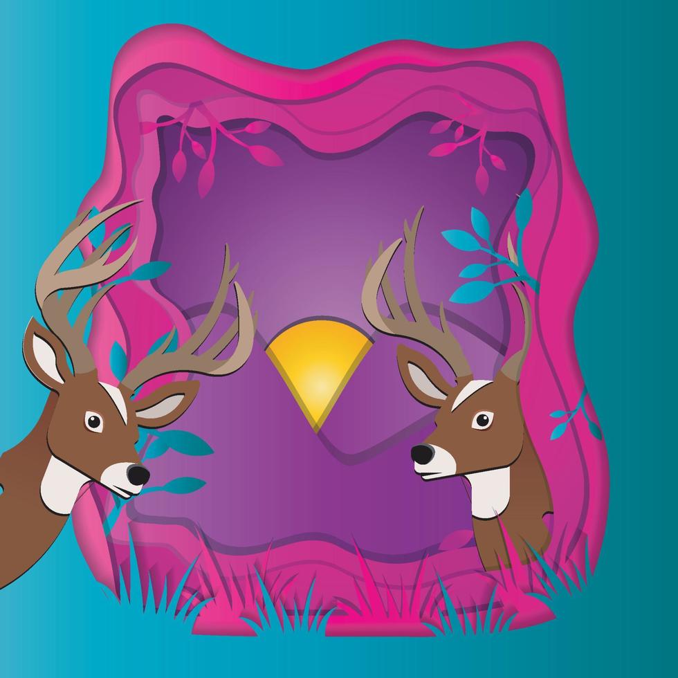 cartoon exotic deer in trendy craft paper graphic style. Modern design for advertising, branding, greeting cards, covers, posters, banners. Vector illustration