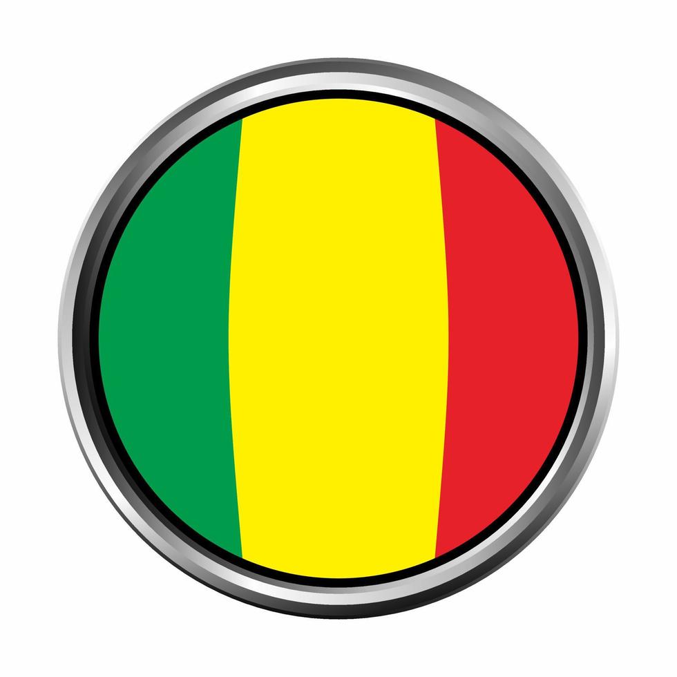 mali Flag with silver circle chrome Frame Bevel vector