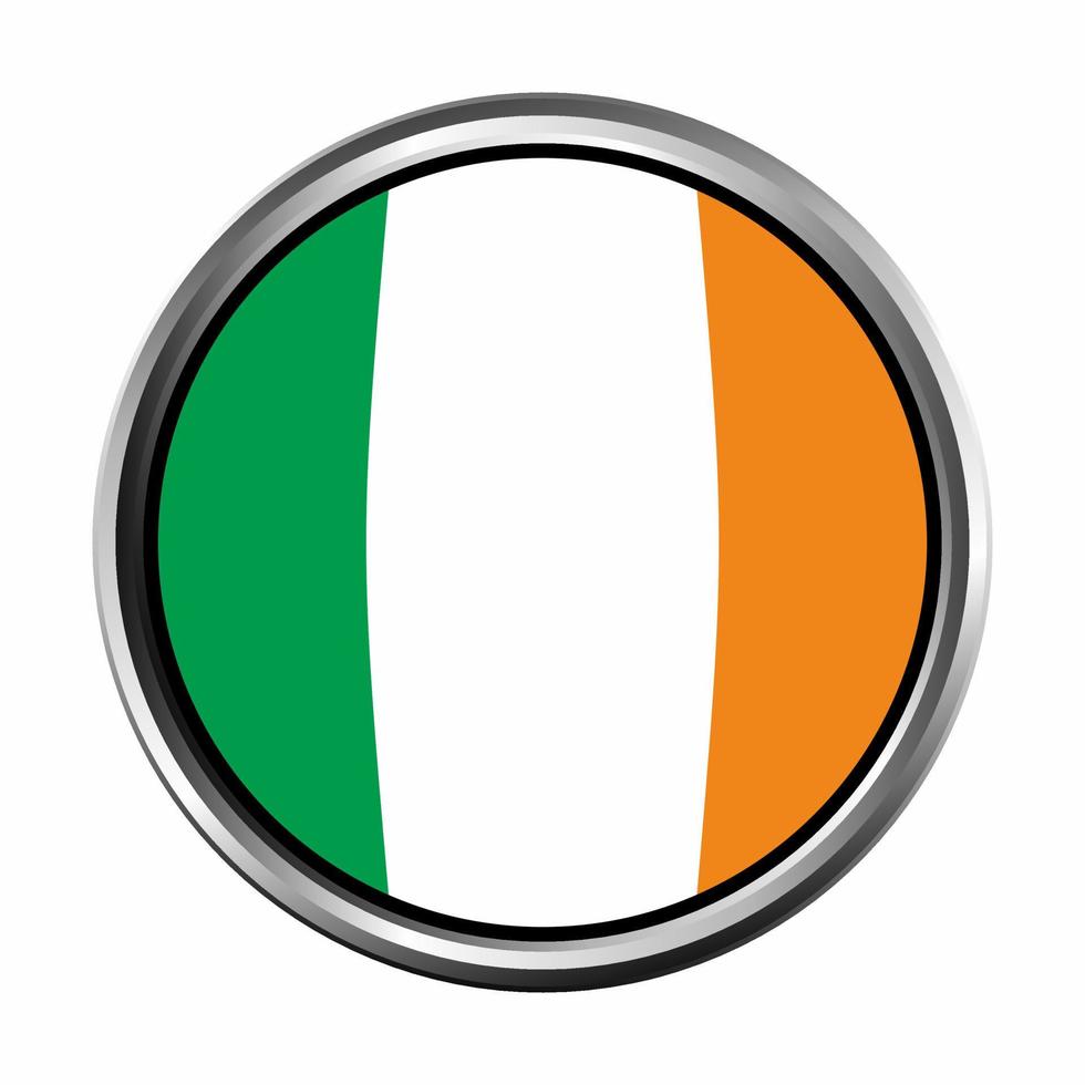 Bandera de Irlanda con bisel de marco cromado de círculo plateado vector