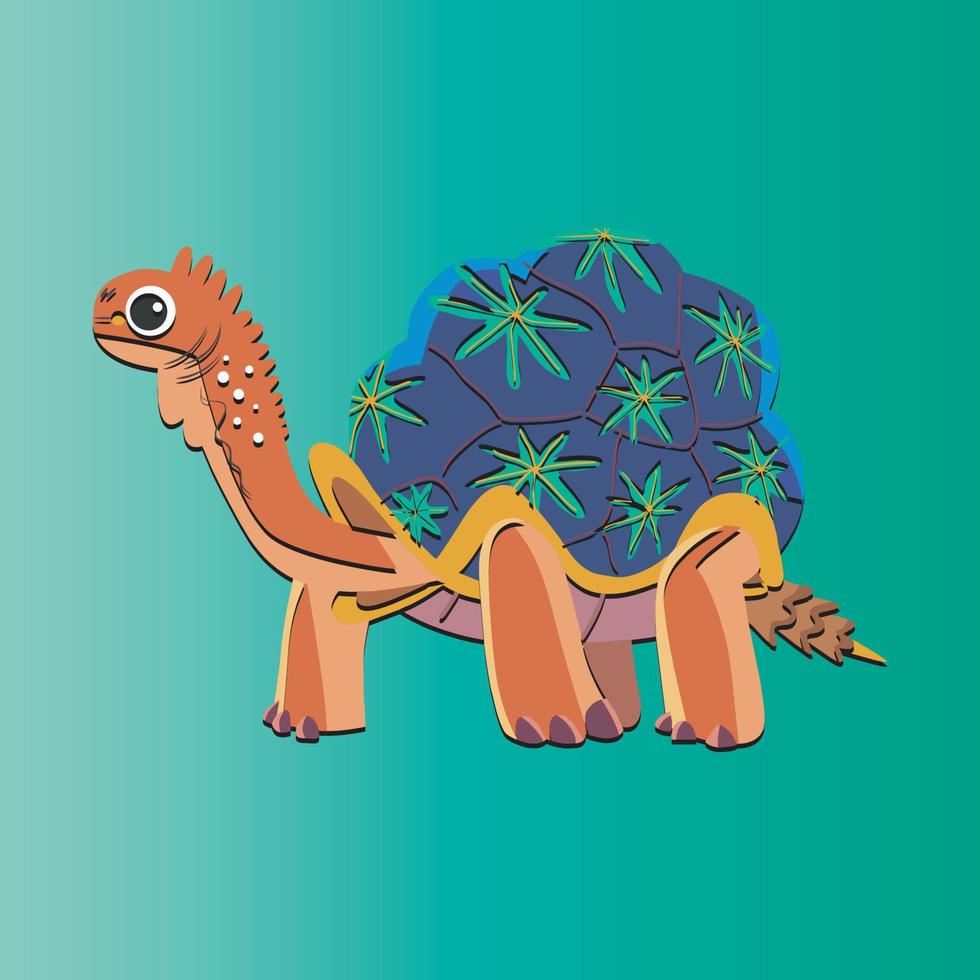 cartoon exotic turtle in trendy craft paper graphic style. Modern design for advertising, branding, greeting cards, covers, posters, banners. Vector illustration