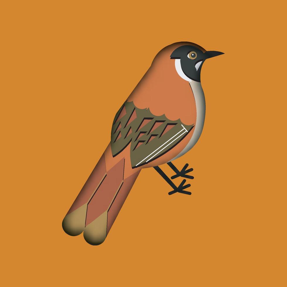 cartoon exotic bird in trendy craft paper graphic style. Modern design for advertising, branding, greeting cards, covers, posters, banners. Vector illustration