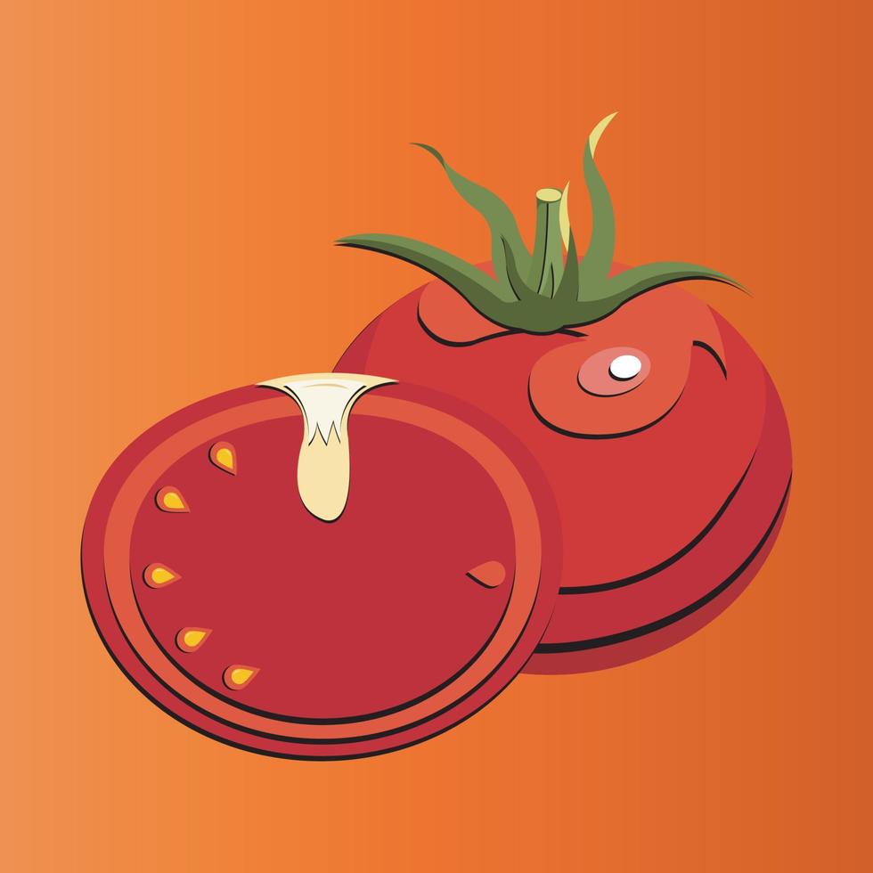 Tomates de dibujos animados en estilo de corte de papel 3d geométrico moderno aislado en colores de fondo, ilustración de diseño abstracto de concepto minimalista vector