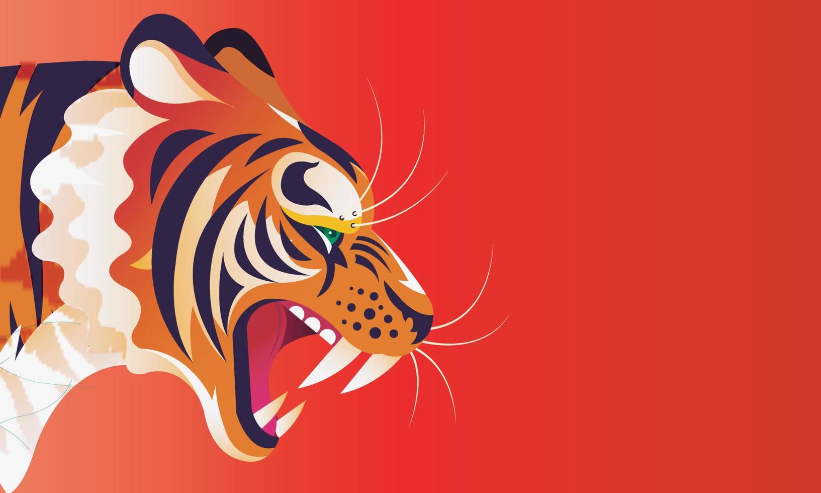 cartoon exotic tiger in trendy craft paper graphic style. Modern design for advertising, branding, greeting cards, covers, posters, banners. Vector illustration