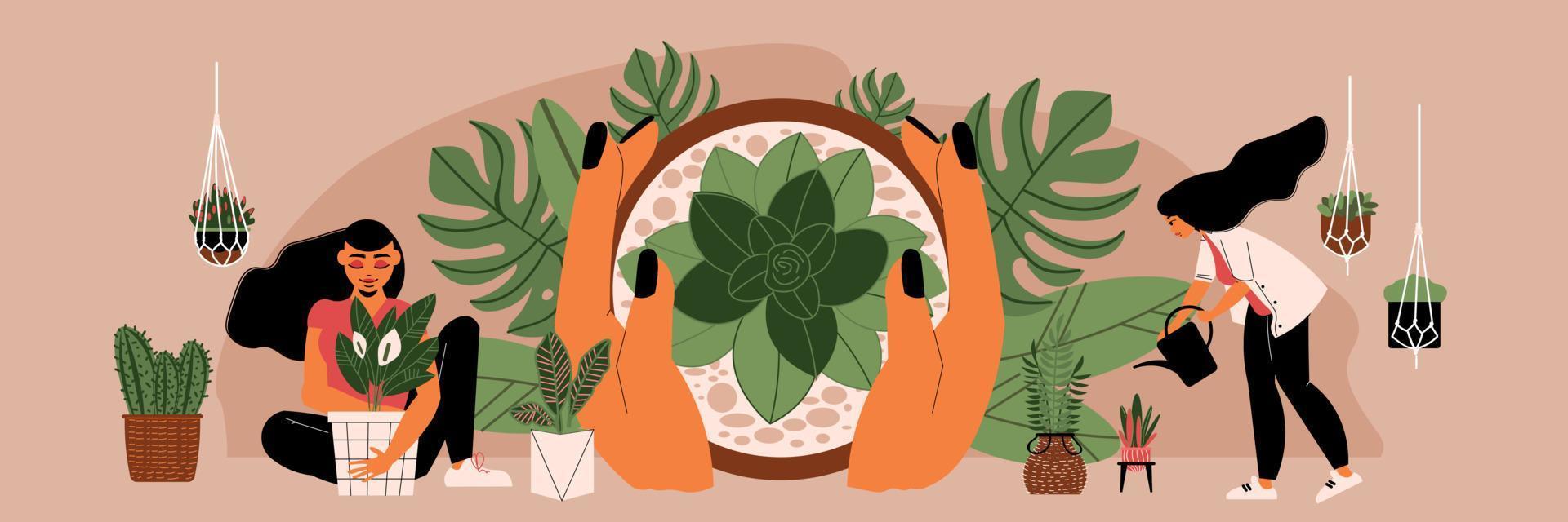 composición de cuidado de plantas caseras vector