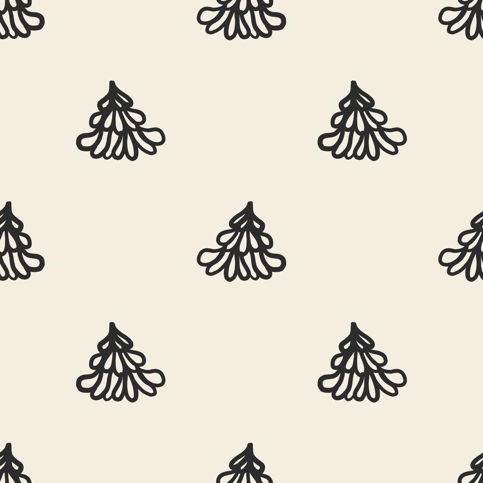 seamless simple monochrome  pattern background with hand draw line art pine tree vector