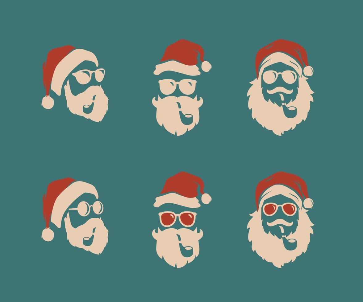 Hipster Santa claus vintage vector illustration set