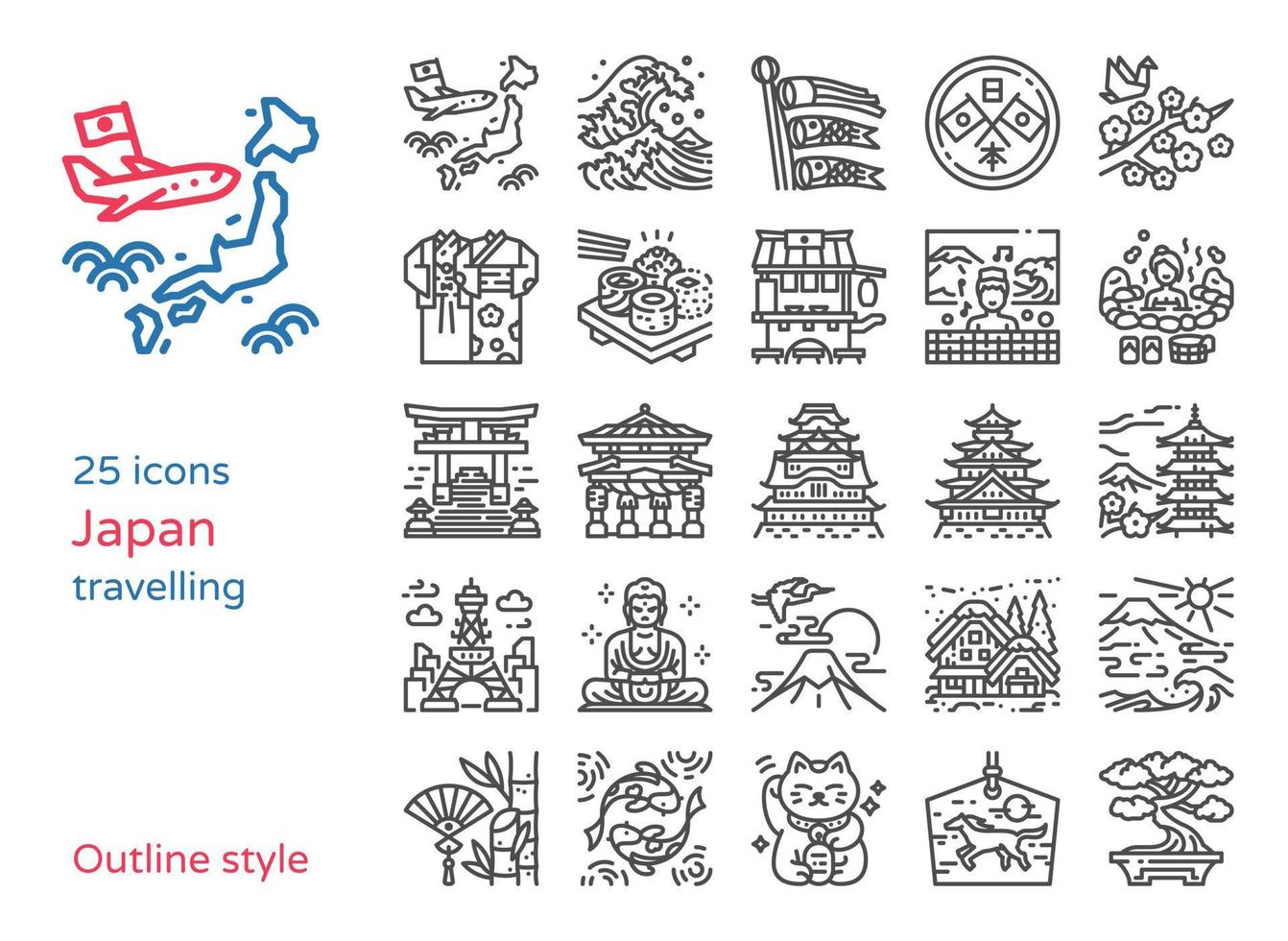 Japan travel icon vector illustration set