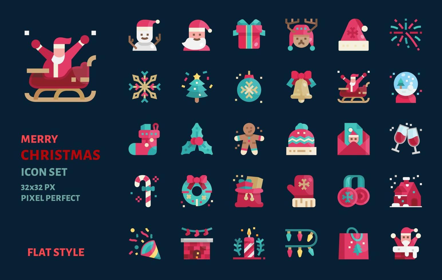 Christmas elements flat icon vector set
