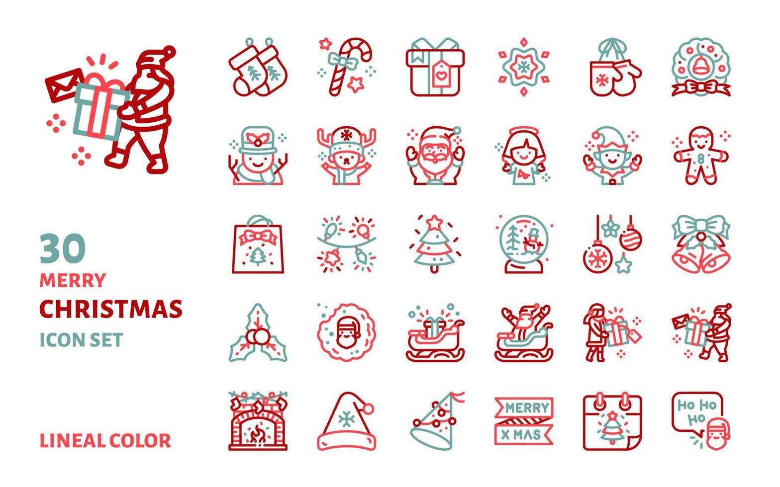 Ilustración de vector de icono de color lineal de feliz Navidad.