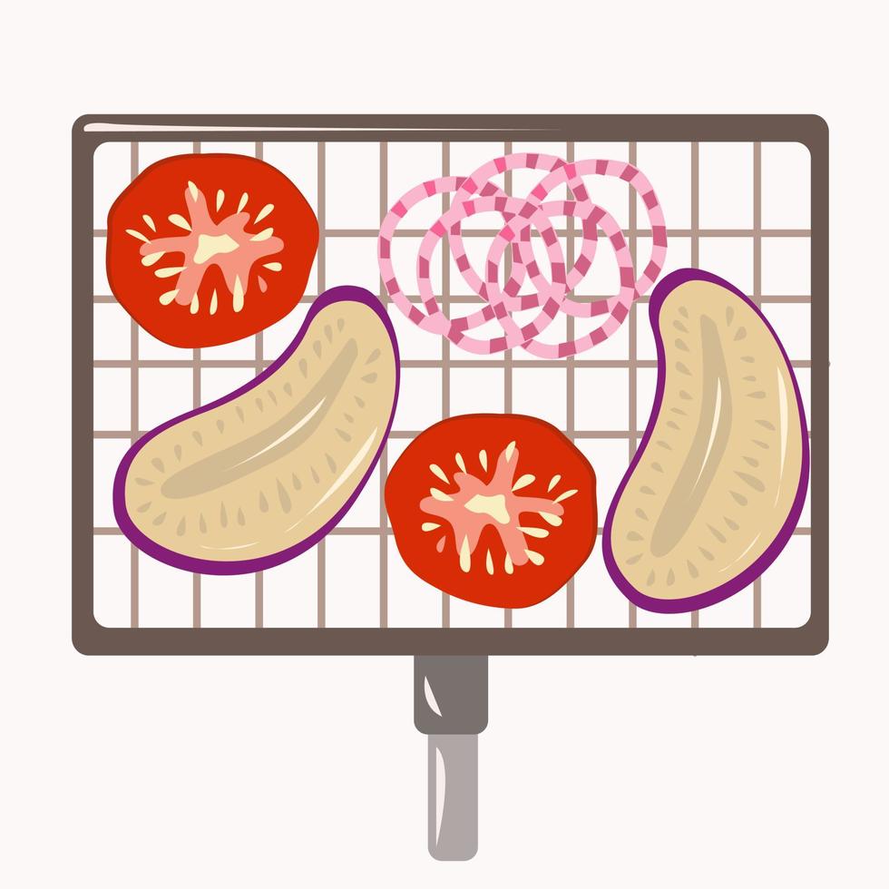 Grill rack with vegetables and onions vector